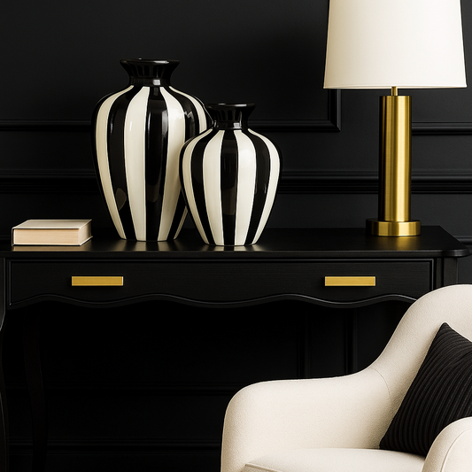 Monaco Ink and Ivory Striped Vase Set